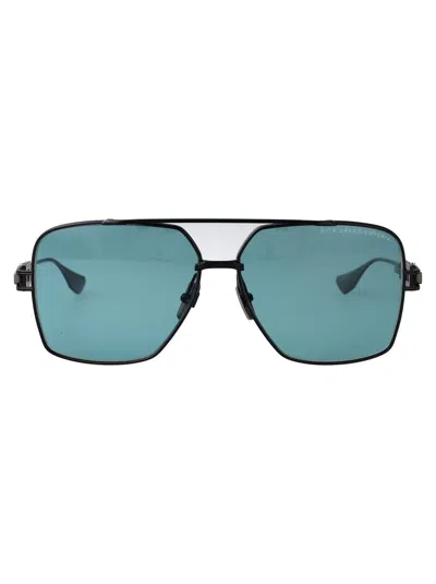 Dita Sunglasses In Matte Black - Antique Silver W/ Dark Turqouise