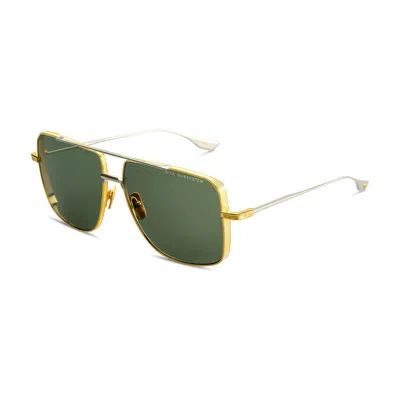 Dita Sunglasses Square Full Rim, Yellow Gold/silver Frame And Green Lens