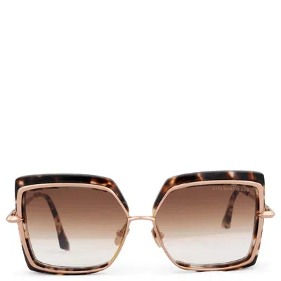 Pre-owned Dita Tortoise & Rose Gold Narcissus Square Sunglasses Dts503-58-02 In Red