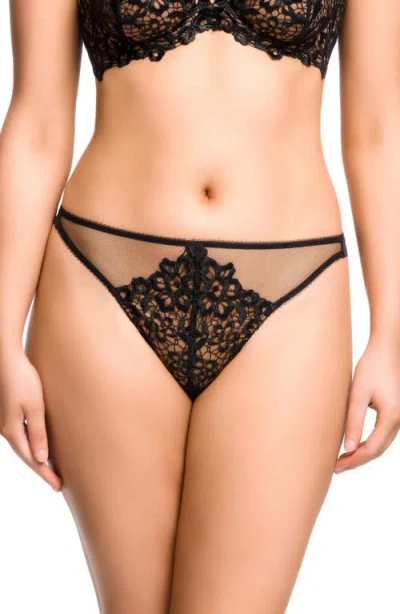 Dita Von Teese Dahlia Lace Trim Thong In Black