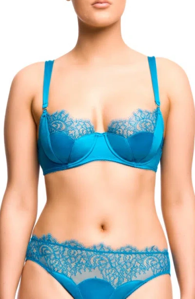 Dita Von Teese Esther Eyelash Lace & Satin Underwire Bra In Blue