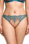 Dita Von Teese Fortunia Embroidered Mesh Thong In Blue