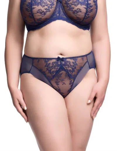 Dita Von Teese Yva High Cut Brief In After Dark In Blue