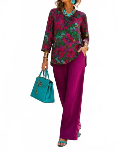Diva Usa Button Up Knit Top In Floral Cheetah Print In Multi