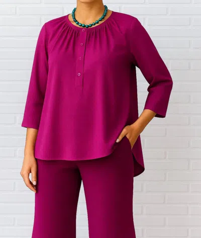 Diva Usa Button Up Knit Top In Magenta Solid In Pink