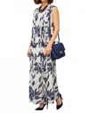 Diva Usa Chiffon Pleated Front Maxi Dress In Navy And White In Multi