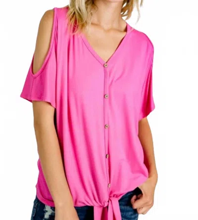 Diva Usa Cold Shoulder Button Down Tie Top In Cerise In Pink