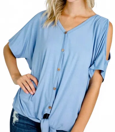 Diva Usa Demetria Cold Shoulder Button Down Tie Top In Indigo Blue