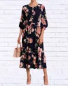 Diva Usa Floral Midi Dress With Belt And Side Pockets In Navy Blue And Pink Floral In Brown