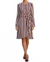 Diva Usa Long Sleeve Wrap Dress In Burgundy And Cream Stripe In Multi