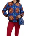 Diva Usa Maddy Traditional Bomber Printed Ethnic Jacket In Blue And Yellow In Blue