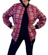Diva Usa Maddy Traditional Bomber Printed Ethnic Jacket In Red And Blue In Multi