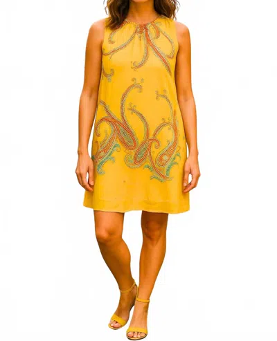 Diva Usa Paisley Print Chiffon Frill Dress In Bold Yellow