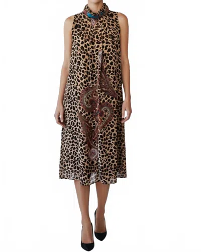 Diva Usa Print Sleeveless Maxi Dress In Animal Touch Of Turquoise In Brown