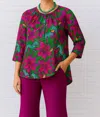 Diva Usa Round Neck Button Up Knit Top In Magenta Cheetah Print In Multi