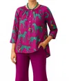 Diva Usa Round Neck Button Up Knit Top In Magenta Cheetah Print In Multi