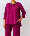 Diva Usa Round Neck Button Up Knit Top In Magenta In Pink