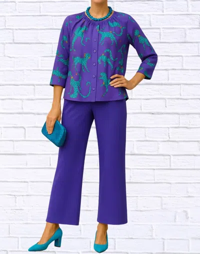 Diva Usa Sibella Reflection Blouse In Purple And Cheetah Print