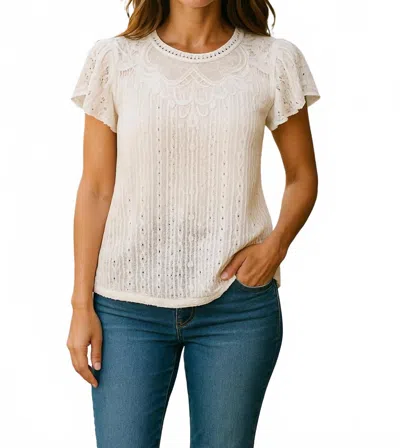 Diva Usa Summer Lace Crew Neck Blouse In White In Neutral