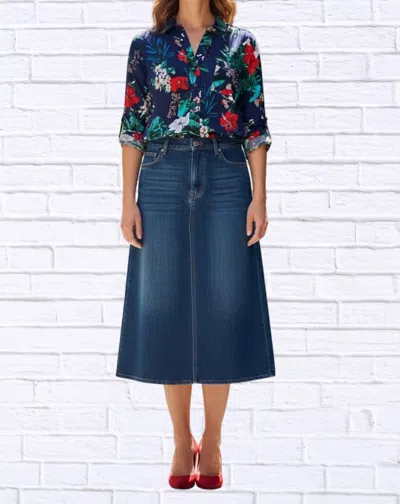 Diva Usa Tropical Floral Viscose Button-up Shirt In Red And Navy Floral In Blue