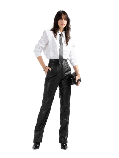 Divalo Hannah Vegan Leather Straight Leg Trousers In Black