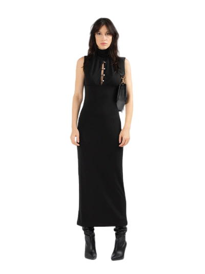 Divalo Ianna Turtle Neck Jersey Maxi Dress In Black