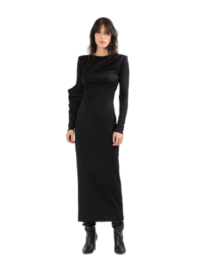 Divalo Kesseln Long Asymetric Draped Dress In Black