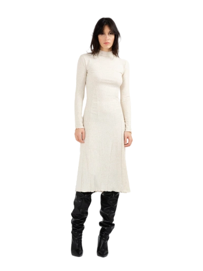 Divalo Rekitta Linen Blend Long Sleeve Dress In White
