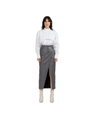 Divalo Zied Grey Vegan Leather Wrap Skirt In Grey