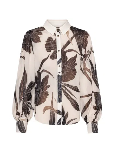 Divedivine Nora Floral-print Puff-sleeve Shirt In Neutral