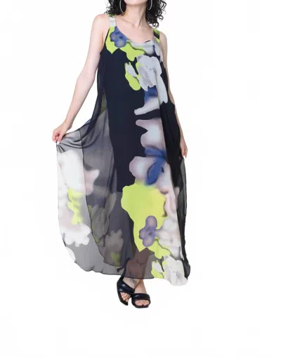 Diverse Group Floral Print Chiffon Maxi Dress In Black Multi