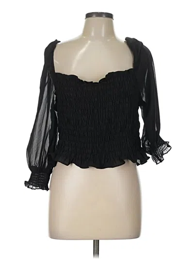 Pre-owned Divided By H&m 3/4 Sleeve Blouse In Black