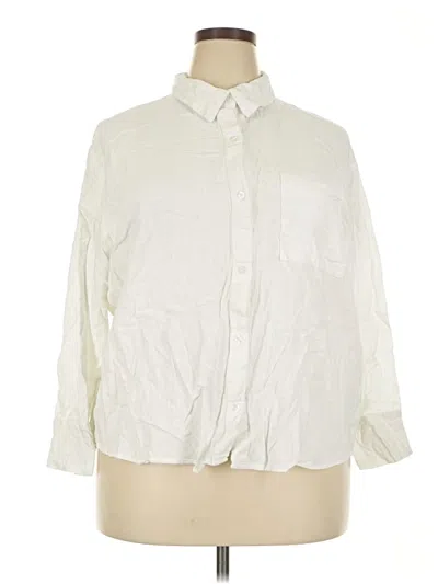 Pre-owned Divided By H&m 3/4 Sleeve Button Down Shirt In Ivory