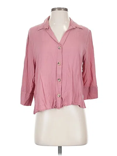Pre-owned Divided By H&m 3/4 Sleeve Button Down Shirt In Pink