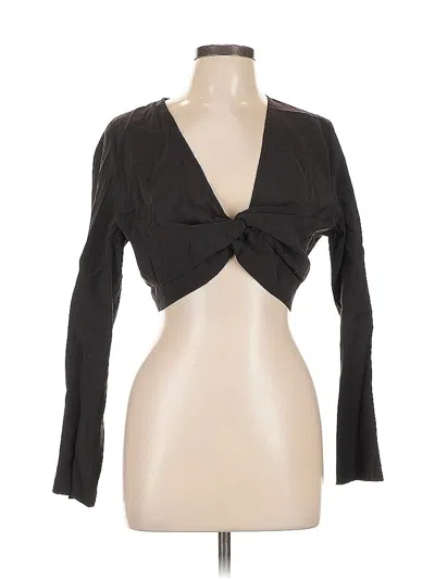 Pre-owned Divided By H&m Long Sleeve Top Black Plunge Neckline Tops