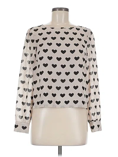 Pre-owned Divided By H&m Long Sleeve Top Ivory Hearts Pattern Turtleneck Tops