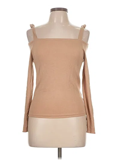 Pre-owned Divided By H&m Long Sleeve Top Tan Cold Shoulder Neckline Tops