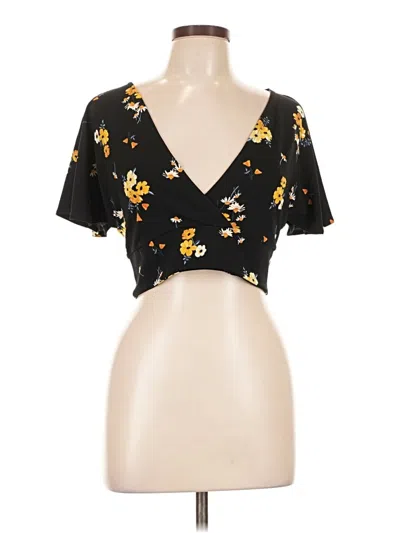 Pre-owned Divided By H&m Short Sleeve Top Black Plunge Neckline Tops
