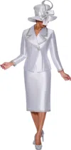 Divine Apparel G9872w Plus Size Long Sleeve Two Piece Jacket Skirt Set In White