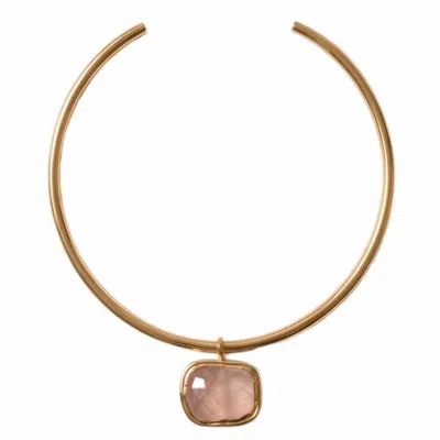 Divine Aria Women's Pink / Gold Rose Quartz Natural Gemstone Choker Necklace In Multi