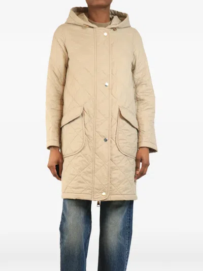 Pre-owned Divine Cashmere Quilted Hooded Parka Coat In Neutral