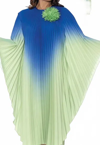 Divine Casuals Radiant Majesty Pleated Midi Dress In Royal/lime In Blue