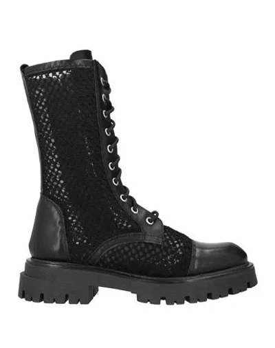 Divine Follie Woman Ankle Boots Black Size 8 Leather, Textile Fibers