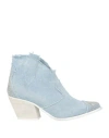 Divine Follie Woman Ankle Boots Blue Size 8 Leather, Textile Fibers In Blue