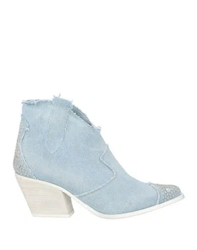 Divine Follie Woman Ankle Boots Blue Size 8 Leather, Textile Fibers