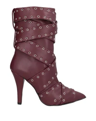 Divine Follie Woman Ankle Boots Burgundy Size 8 Textile Fibers