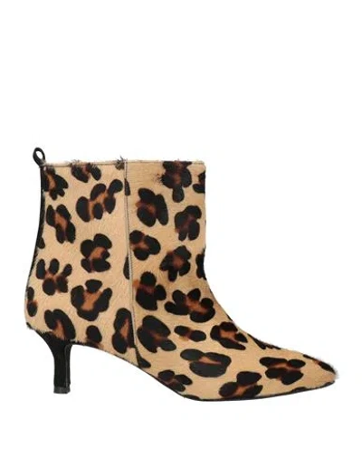 Divine Follie Woman Ankle Boots Camel Size 8 Leather In Brown