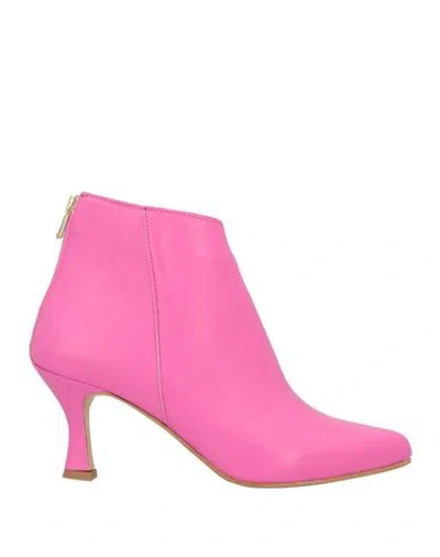Divine Follie Woman Ankle Boots Fuchsia Size 8 Leather In Pink