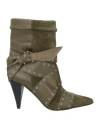 Divine Follie Woman Ankle Boots Military Green Size 8 Leather