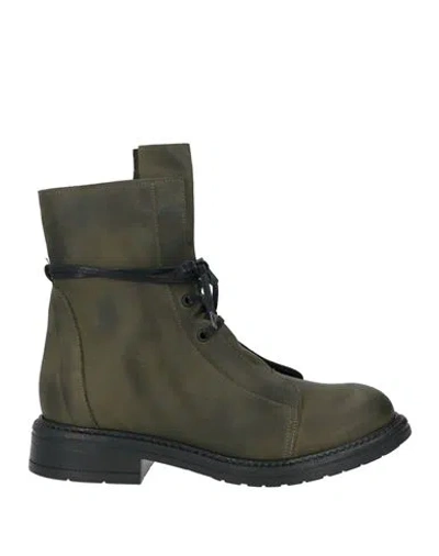 Divine Follie Woman Ankle Boots Military Green Size 8 Leather